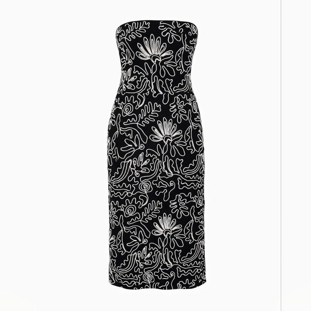 🖤 LOFT Petite Black & White Embroidered Midi Skirt | Size 12P
